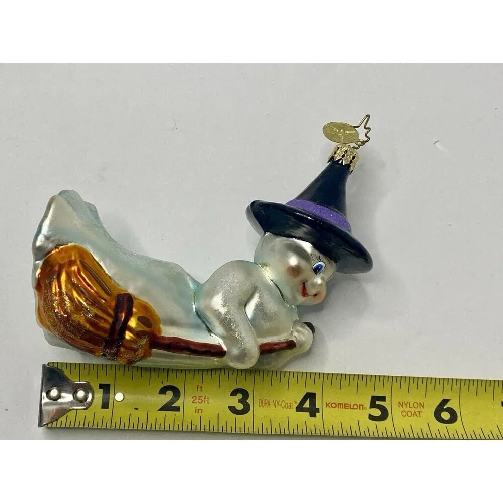 Christopher‎ Radko Broom-Shtick Glass Halloween Ornament Ghost Witch Broom READ